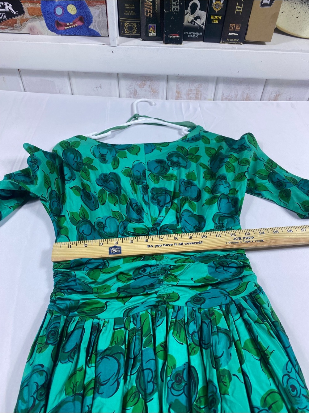 Vtg 50s Teal Blue Watercolor Floral Day Dress Fit Flare Garden Tea Party Small‎ - Picture 12 of 13